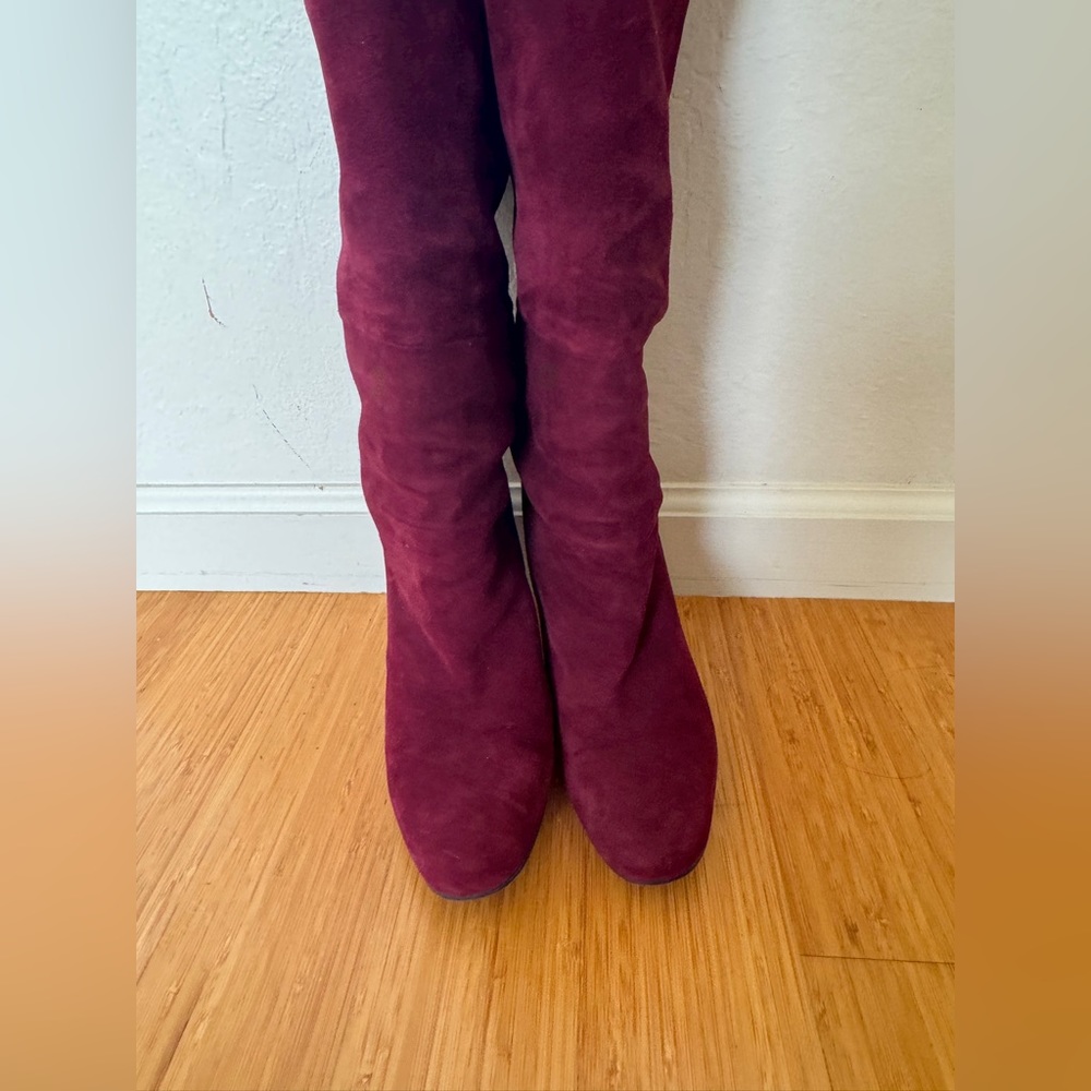 Stuart Weitzman over the knee burgundy maroon bordeaux boots